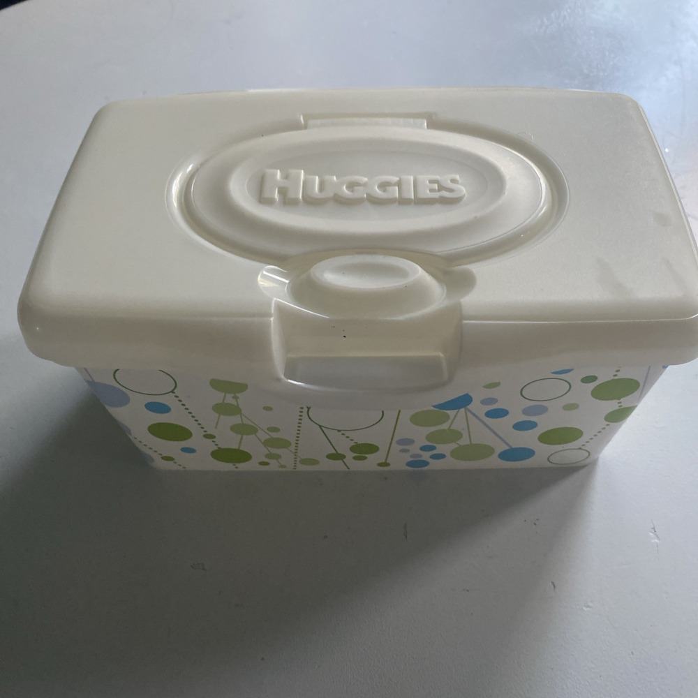 Huggies Baby Wipes EMPTY Container Polka Dot Blue Green Pop Up Refillable